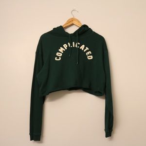 ‘COMPLICATED’ Dark Green Cropped Hoodie
